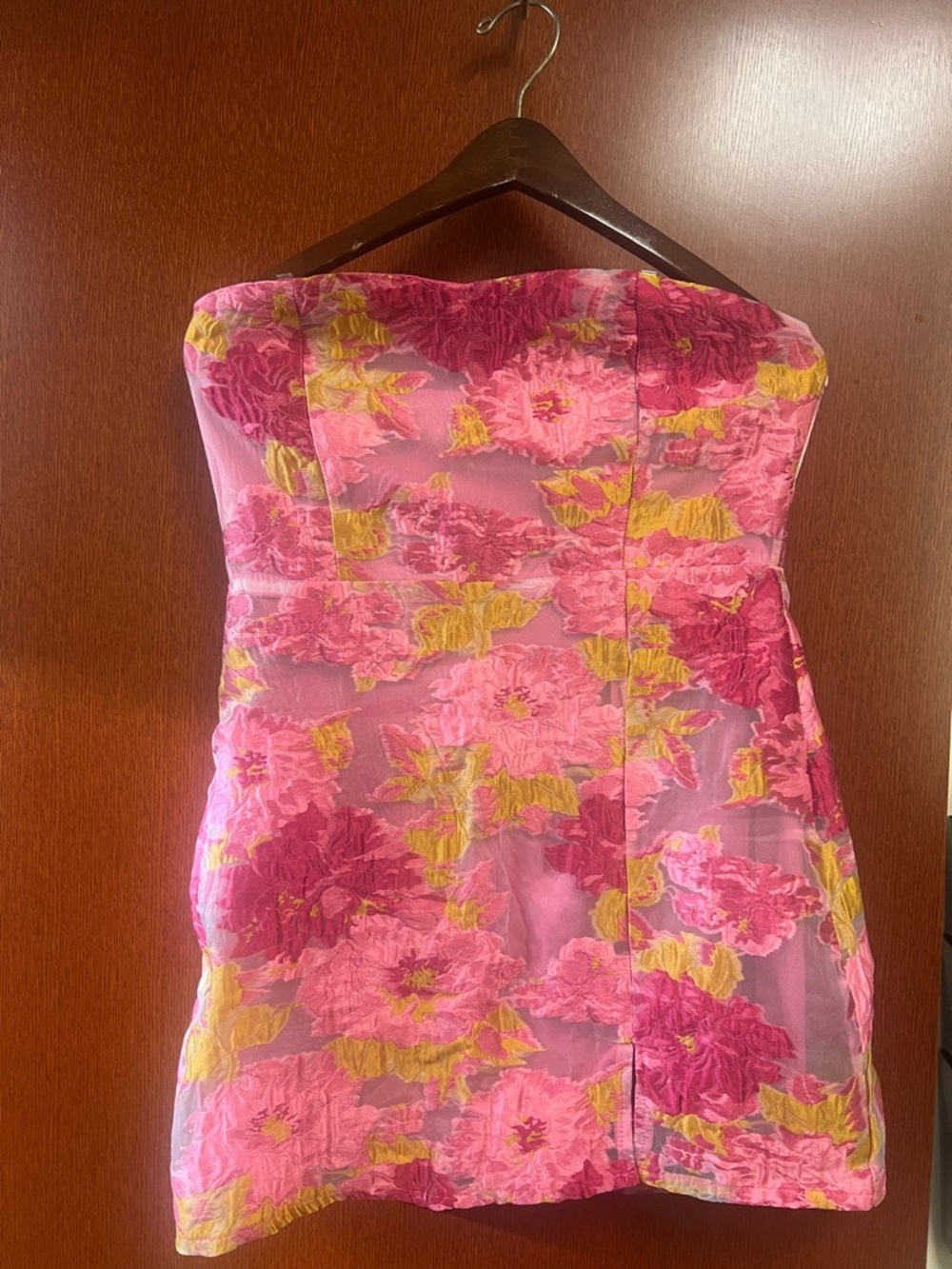 Strapless Pink Floral Jacquard Mini Dress